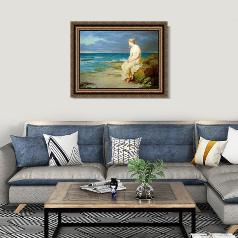 INVIN ART Framed Canvas Art Giclee Print Miranda by John William Waterhouse Wall Art Living Room Home Office Decorations
