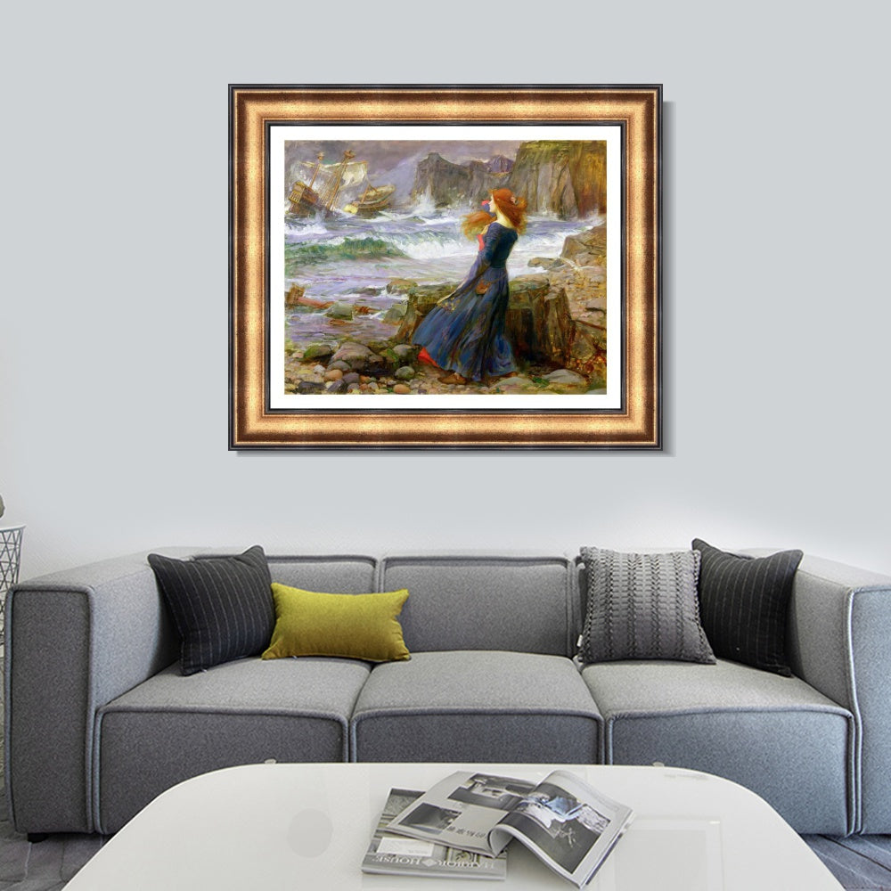 INVIN ART Framed Canvas Art Giclee Print The Tempest by John William Waterhouse Wall Art