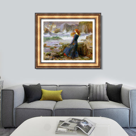 INVIN ART Framed Canvas Art Giclee Print The Tempest by John William Waterhouse Wall Art Living Room Home Office Decorations