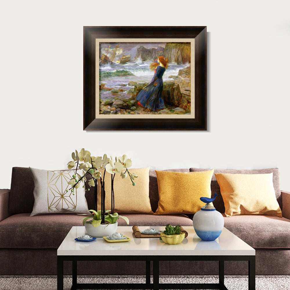 INVIN ART Framed Canvas Art Giclee Print The Tempest by John William Waterhouse Wall Art