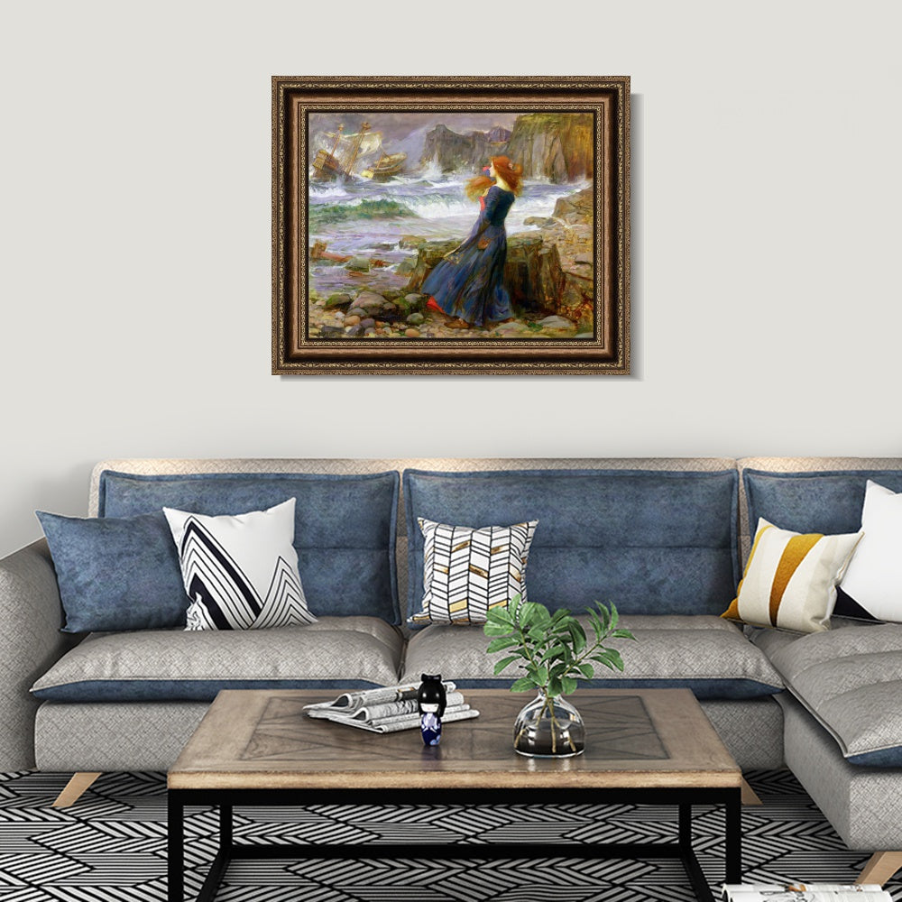 INVIN ART Framed Canvas Art Giclee Print The Tempest by John William Waterhouse Wall Art