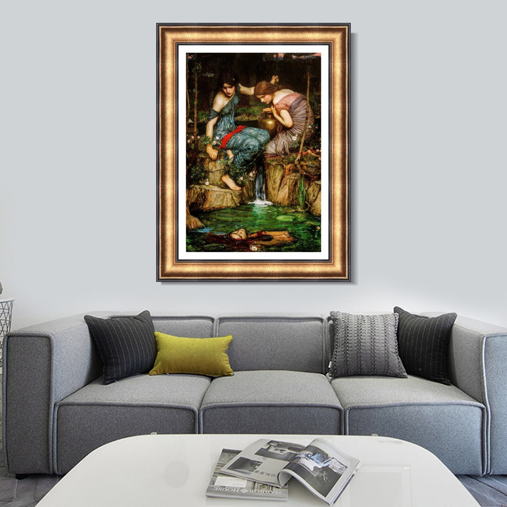 INVIN ART Framed Canvas Art Giclee Print Nymphs Finding The Head of Orpheus by John William Waterhouse Wall Art