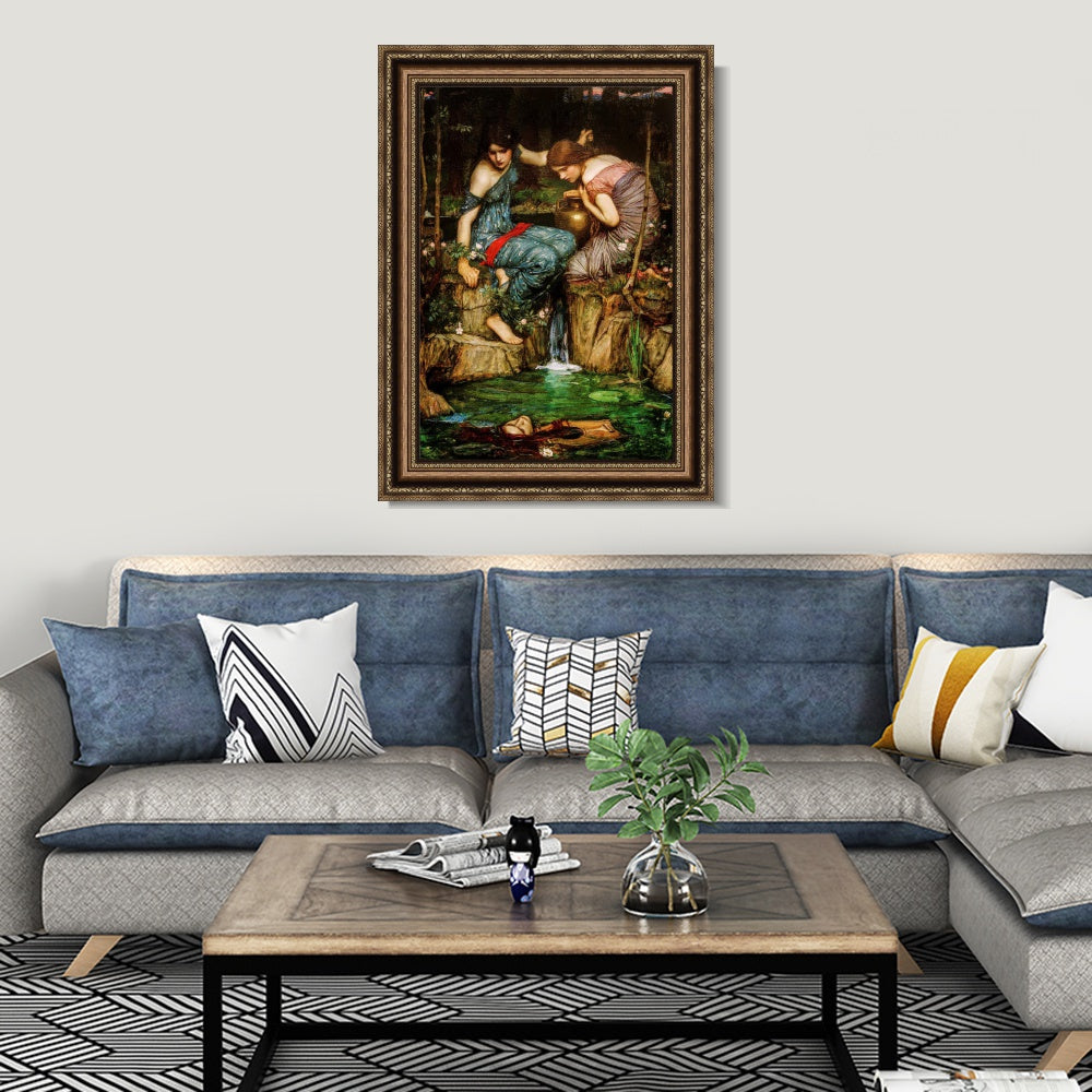 INVIN ART Framed Canvas Art Giclee Print Nymphs Finding The Head of Orpheus by John William Waterhouse Wall Art