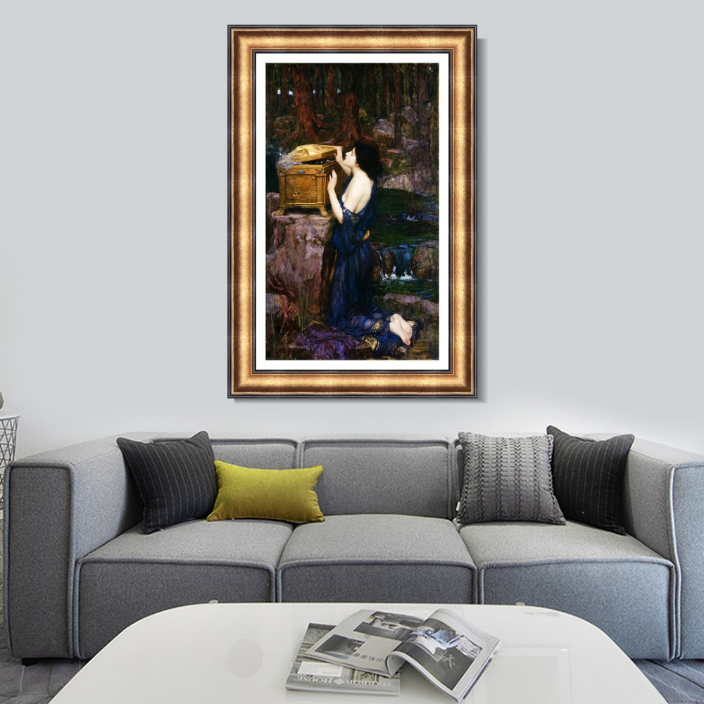 INVIN ART Framed Canvas Art Giclee Print Pandora by John William Waterhouse Wall Art