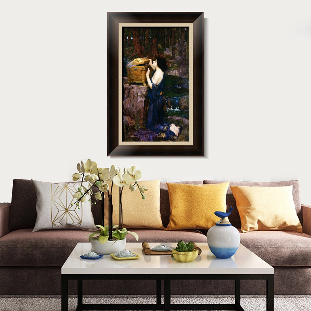 INVIN ART Framed Canvas Art Giclee Print Pandora by John William Waterhouse Wall Art