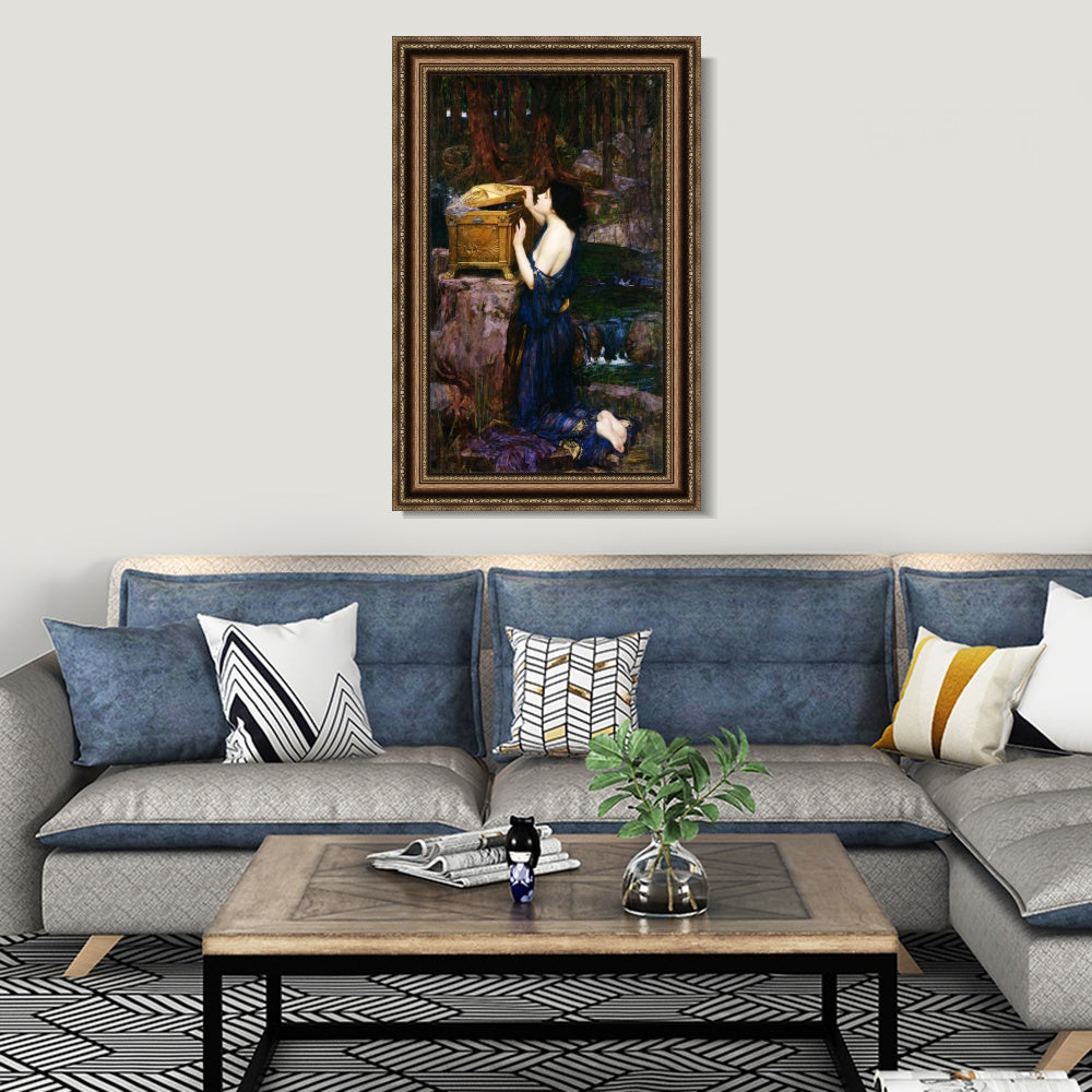 INVIN ART Framed Canvas Art Giclee Print Pandora by John William Waterhouse Wall Art