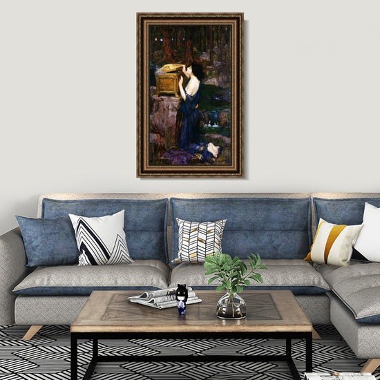 INVIN ART Framed Canvas Art Giclee Print Pandora by John William Waterhouse Wall Art