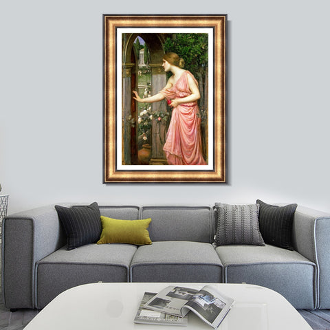 INVIN ART Framed Canvas Art Giclee Print Psyche Entering Cupid's Garden by John William Waterhouse Wall Art Living Room Home Office Decorations