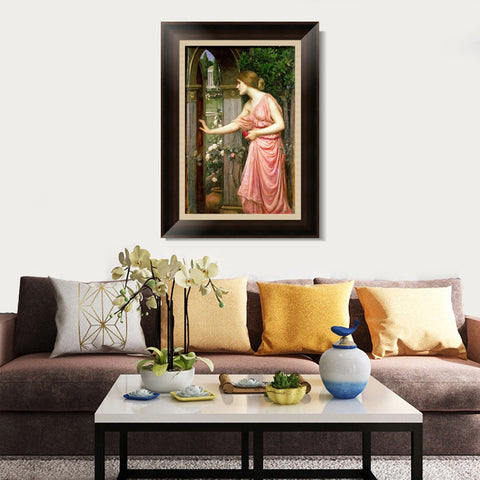 INVIN ART Framed Canvas Art Giclee Print Psyche Entering Cupid's Garden by John William Waterhouse Wall Art Living Room Home Office Decorations