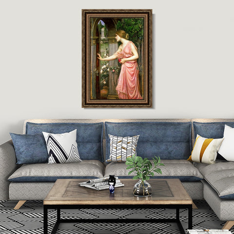 INVIN ART Framed Canvas Art Giclee Print Psyche Entering Cupid's Garden by John William Waterhouse Wall Art Living Room Home Office Decorations