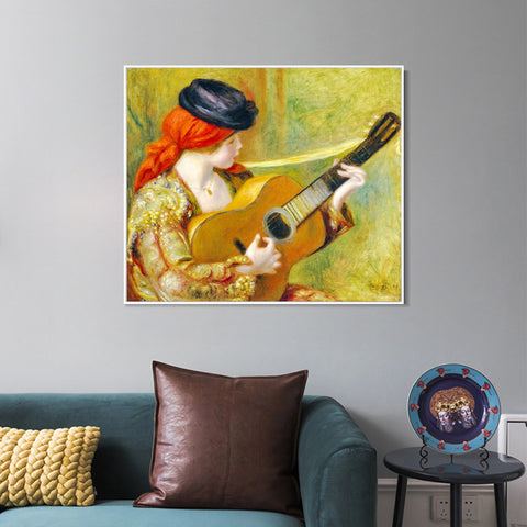 INVIN ART Framed Canvas Young Spanish Woman with a Guitar by Pierre Auguste Renoir Wall Art Living Room Home Office Decorations
