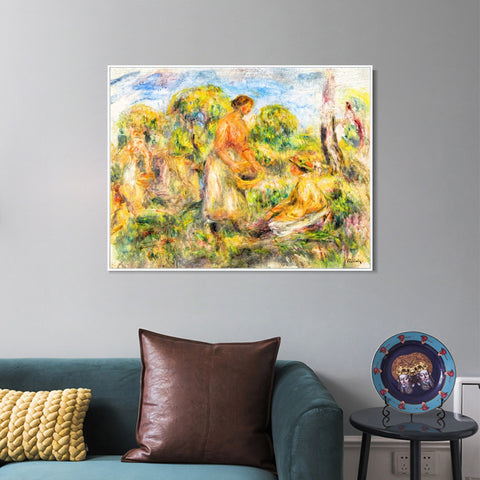 INVIN ART Framed Canvas FEMMES DANS UN PAYSAGE by Pierre Auguste Renoir Wall Art Living Room Home Office Decorations
