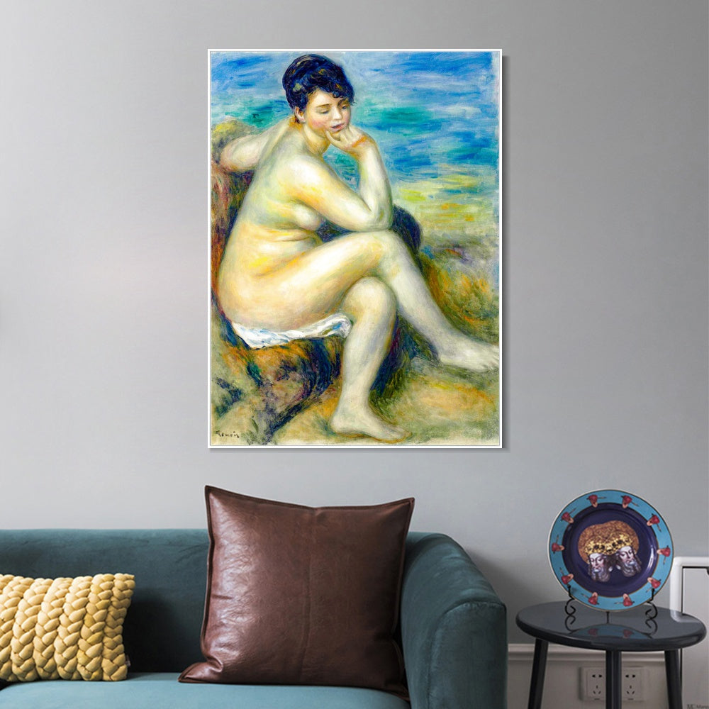 INVIN ART Framed Canvas BAIGNEUSE ACCOUD¨¦E by Pierre Auguste Renoir Wall Art Living Room Home Office Decorations