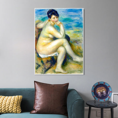INVIN ART Framed Canvas BAIGNEUSE ACCOUDÉE by Pierre Auguste Renoir Wall Art Living Room Home Office Decorations