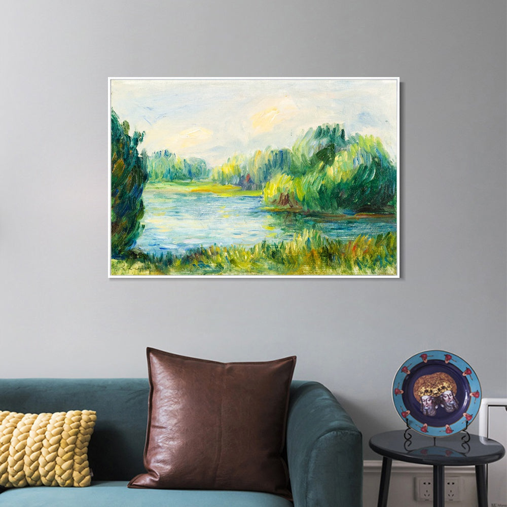 INVIN ART Framed Canvas BORD DE RIVIERE by Pierre Auguste Renoir Wall Art Living Room Home Office Decorations