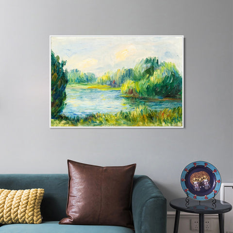 INVIN ART Framed Canvas BORD DE RIVIERE by Pierre Auguste Renoir Wall Art Living Room Home Office Decorations