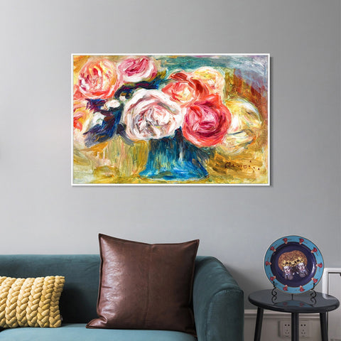 INVIN ART Framed Canvas BOUQUET DE ROSES DANS UN VASE by Pierre Auguste Renoir Wall Art Living Room Home Office Decorations