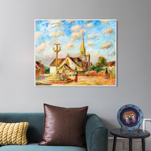 INVIN ART Framed Canvas CALVAIRE ET ÉGLISE DE NIZON by Pierre Auguste Renoir Wall Art Living Room Home Office Decorations