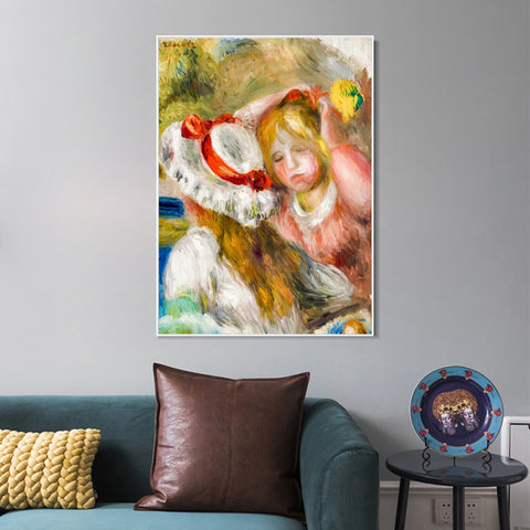 INVIN ART Framed Canvas CHAPEAU AU RUBAN ROUGE by Pierre Auguste Renoir Wall Art Living Room Home Office Decorations