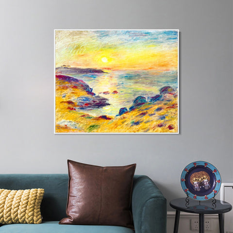 INVIN ART Framed Canvas COUCHER DE SOLEIL À DOUARNENEZ by Pierre Auguste Renoir Wall Art Living Room Home Office Decorations