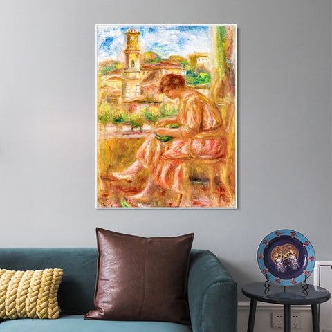 INVIN ART Framed Canvas FEMME À LA FENÊTRE AVEC SUR LE VIEUX NICE by Pierre Auguste Renoir Wall Art Living Room Home Office Decorations