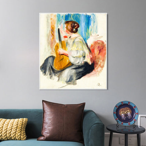 INVIN ART Framed Canvas FEMME A LA GUITARE by Pierre Auguste Renoir Wall Art Living Room Home Office Decorations