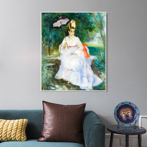 INVIN ART Framed Canvas FEMME À L'OMBRELLE ASSISE DANS LE JARDIN by Pierre Auguste Renoir Wall Art Living Room Home Office Decorations