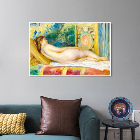 INVIN ART Framed Canvas FEMME NUE AU CANAPÉ by Pierre Auguste Renoir Wall Art Living Room Home Office Decorations