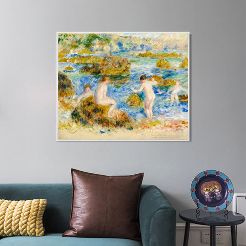 INVIN ART Framed Canvas GARCONS NUS DANS LES ROCHERS A GUERNSEY by Pierre Auguste Renoir Wall Art Living Room Home Office Decorations