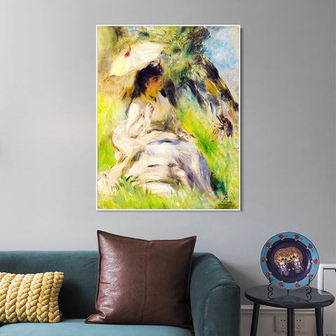 INVIN ART Framed Canvas JEUNE FEMME A L'OMBRELLE by Pierre Auguste Renoir Wall Art Living Room Home Office Decorations