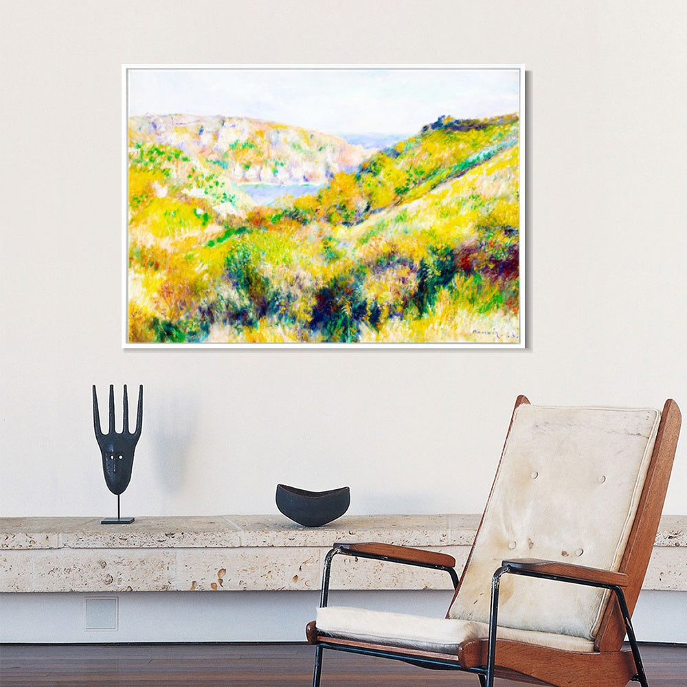 INVIN ART Framed Canvas Hills around the Bay of Moulin Huet, Guernsey by Pierre Auguste Renoir Wall Art Living Room Home Office Decorations