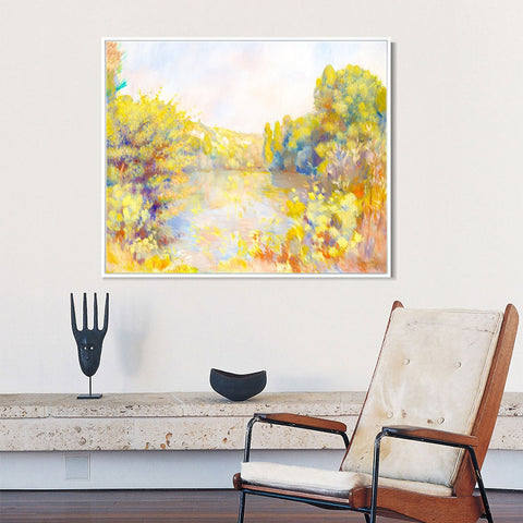 INVIN ART Framed Canvas Lakeside Landscape by Pierre Auguste Renoir Wall Art Living Room Home Office Decorations