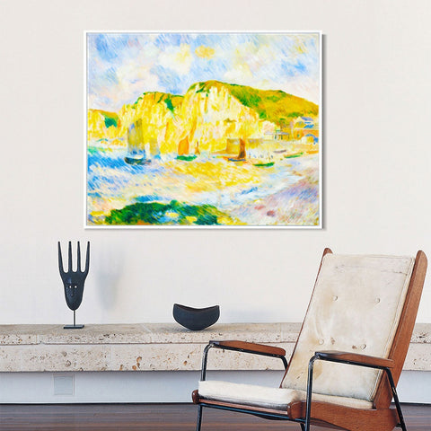 INVIN ART Framed Canvas Sea and Cliffs by Pierre Auguste Renoir Wall Art Living Room Home Office Decorations