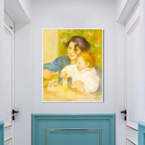 INVIN ART Framed Canvas Child with Toys - Gabrielle and the Artist's Son by Pierre Auguste Renoir Wall Art Living Room Home Office Decorations