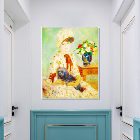 INVIN ART Framed Canvas Mlle Charlotte Berthier by Pierre Auguste Renoir Wall Art Living Room Home Office Decorations