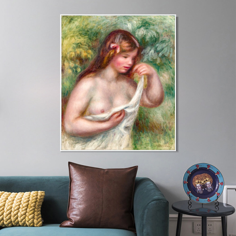 INVIN ART Framed Canvas JEUNE FEMME ARRANGEANT SA CHEMISE by Pierre Auguste Renoir Wall Art Living Room Home Office Decorations