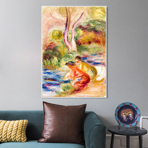 INVIN ART Framed Canvas LES LAVEUSES by Pierre Auguste Renoir Wall Art Living Room Home Office Decorations