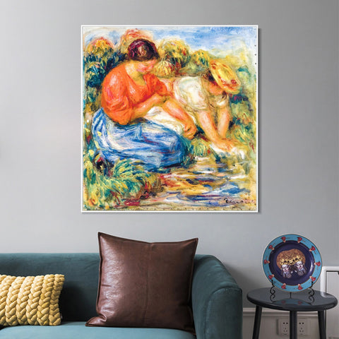 INVIN ART Framed Canvas LES PETITES LAVEUSES À CAGNES by Pierre Auguste Renoir Wall Art Living Room Home Office Decorations