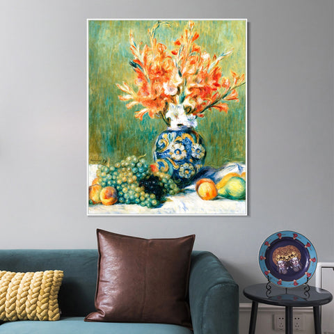 INVIN ART Framed Canvas NATURE MORTE, FLEURS ET FRUITS by Pierre Auguste Renoir Wall Art Living Room Home Office Decorations