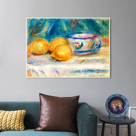 INVIN ART Framed Canvas Nature morte, trois citrons et une tasse by Pierre Auguste Renoir Wall Art Living Room Home Office Decorations