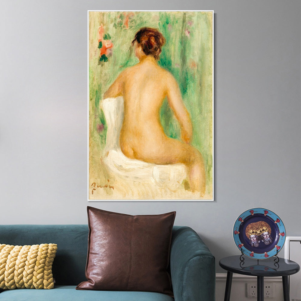 INVIN ART Framed Canvas NU ASSIS, DE DOS by Pierre Auguste Renoir Wall Art Living Room Home Office Decorations