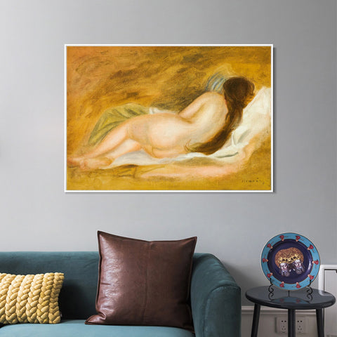 INVIN ART Framed Canvas NU COUCHÉ, VU DE DOS, SUR FOND OCRE by Pierre Auguste Renoir Wall Art Living Room Home Office Decorations