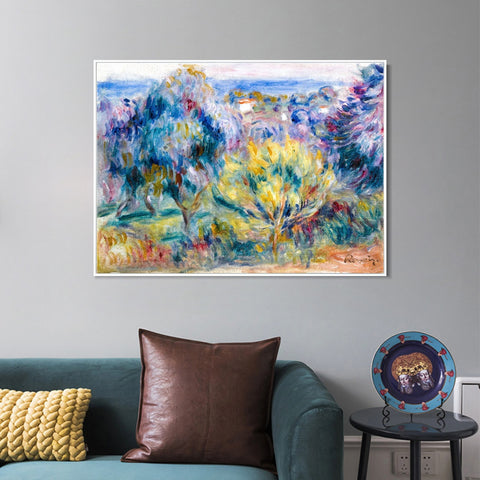 INVIN ART Framed Canvas PAYSAGE AVEC VUE SUR LA MER by Pierre Auguste Renoir Wall Art Living Room Home Office Decorations