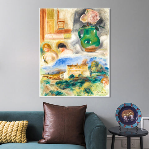 INVIN ART Framed Canvas PAYSAGE ET TÊTES DE FEMMES by Pierre Auguste Renoir Wall Art Living Room Home Office Decorations
