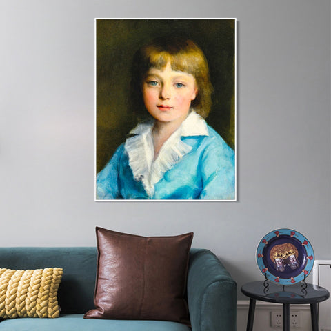 INVIN ART Framed Canvas PORTRAIT OF A BOY IN BLUE by Pierre Auguste Renoir Wall Art Living Room Home Office Decorations