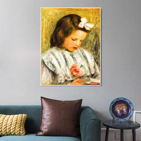 INVIN ART Framed Canvas TÊTE DE FILLETTE by Pierre Auguste Renoir Wall Art Living Room Home Office Decorations