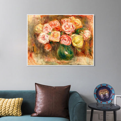 INVIN ART Framed Canvas VASE DE FLEURS 2 by Pierre Auguste Renoir Wall Art Living Room Home Office Decorations