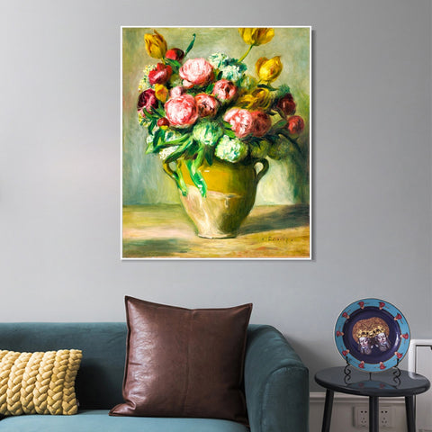 INVIN ART Framed Canvas VASE DE PIVOINES by Pierre Auguste Renoir Wall Art Living Room Home Office Decorations