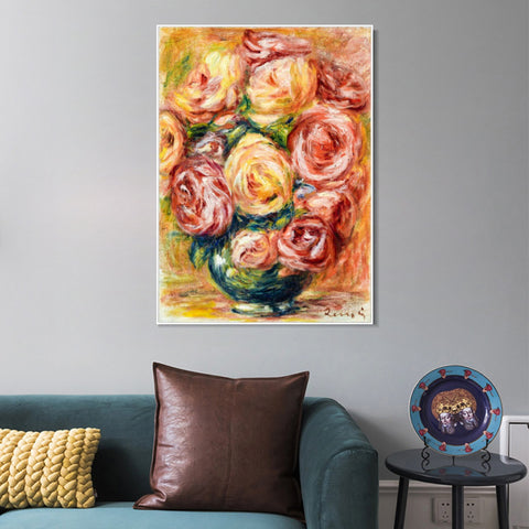 INVIN ART Framed Canvas VASE DE ROSES by Pierre Auguste Renoir Wall Art Living Room Home Office Decorations