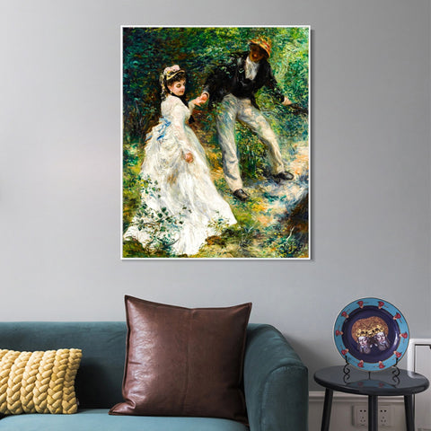 INVIN ART Framed Canvas French La Promenade by Pierre Auguste Renoir Wall Art Living Room Home Office Decorations